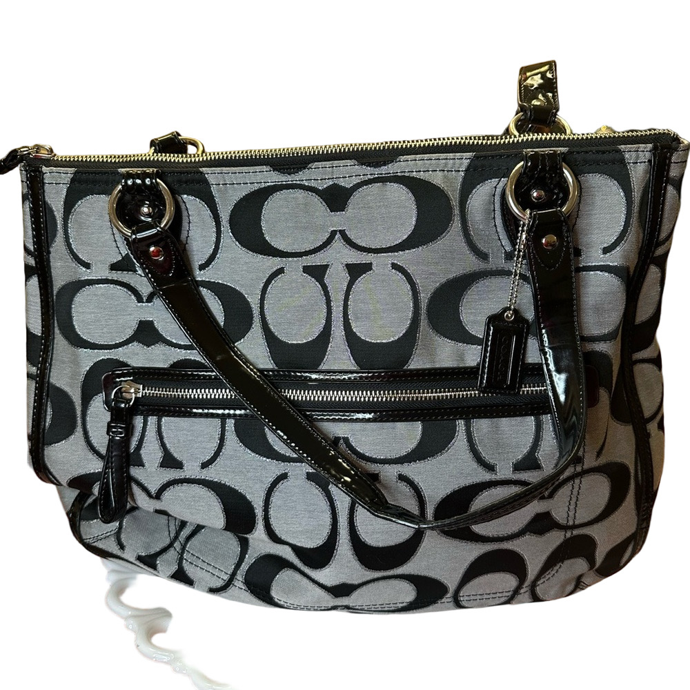 Coach Grey Canvas with Black Symbols with Silver Threads